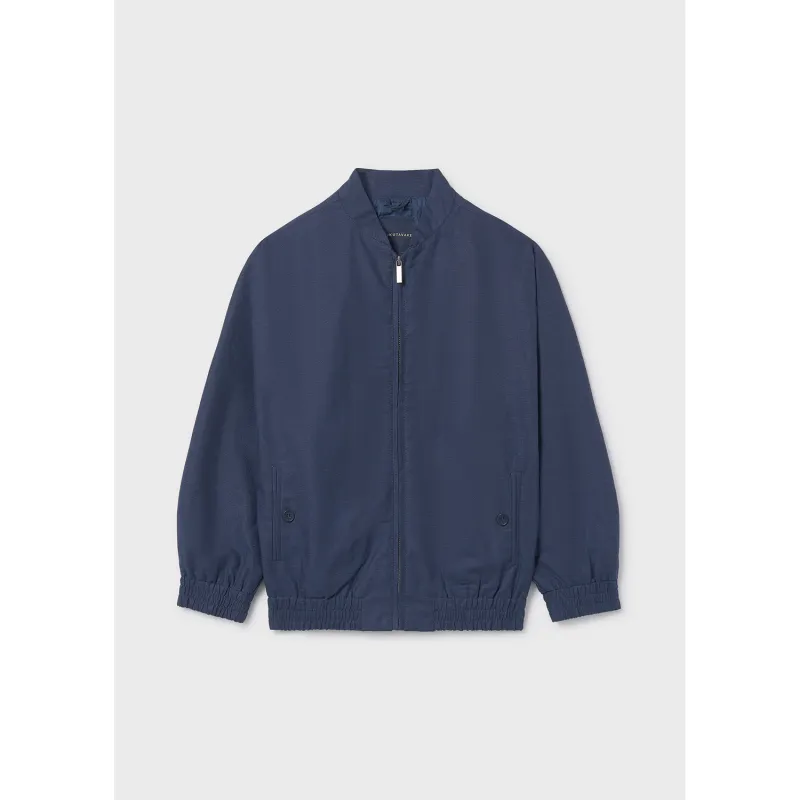NAVY BOMBER LINEN JACKET ZIP CLOSURE / 6414-018