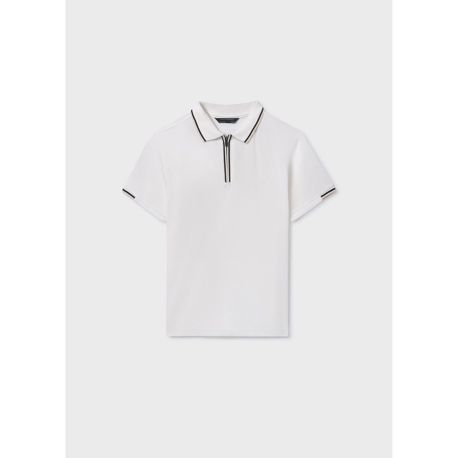 CREAM POLO TOP W/ZIPPER SHORT SLEEVE BLK TRIM / 6166-069