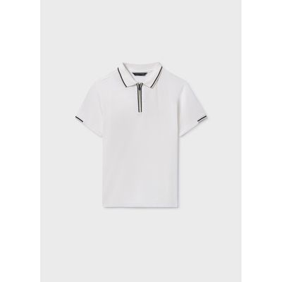 CREAM POLO TOP W/ZIPPER SHORT SLEEVE BLK TRIM / 6166-069
