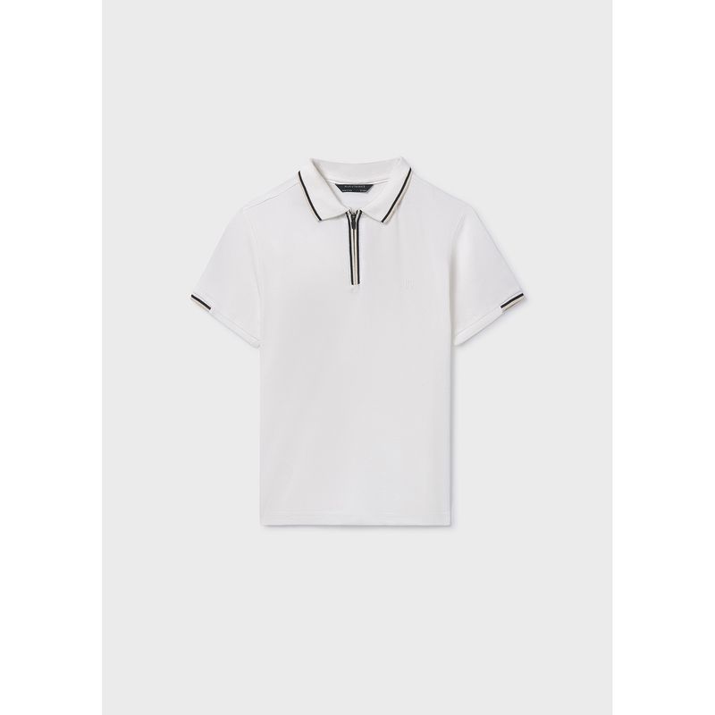 CREAM POLO TOP W/ZIPPER SHORT SLEEVE BLK TRIM / 6166-069