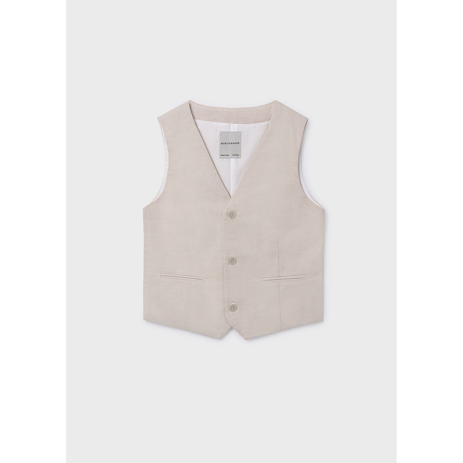 BEIGE VEST LINEN LIKE 3 BUTTON / 6357-019