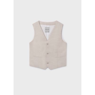 BEIGE VEST LINEN LIKE 3 BUTTON / 6357-019