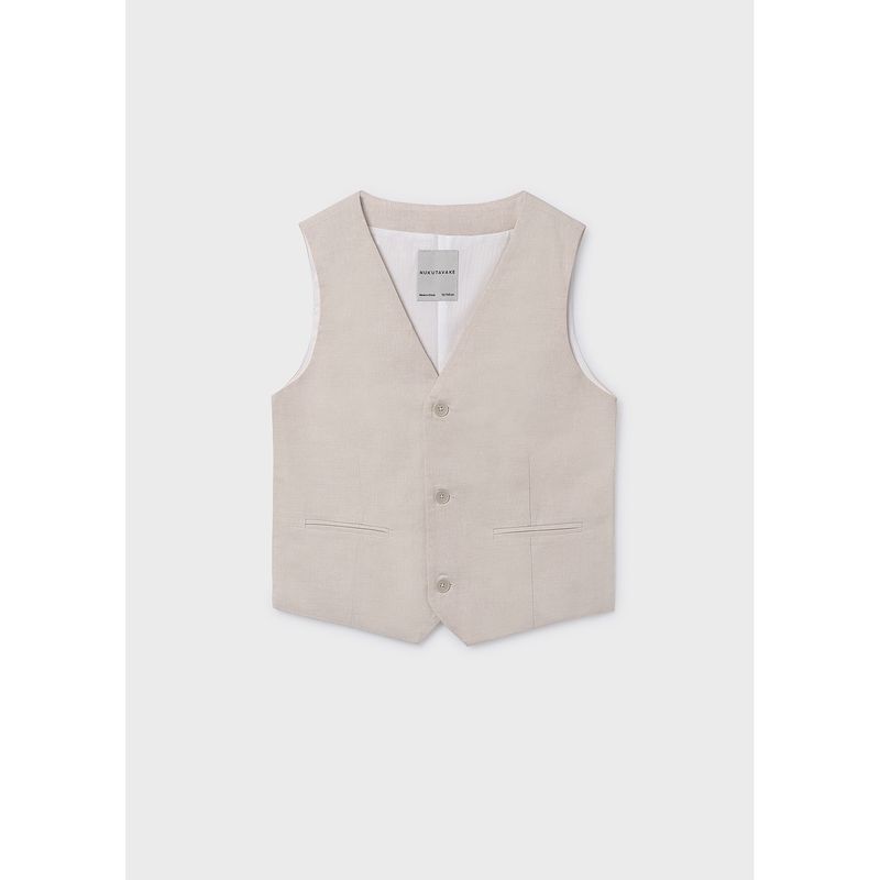 BEIGE VEST LINEN LIKE 3 BUTTON / 6357-019