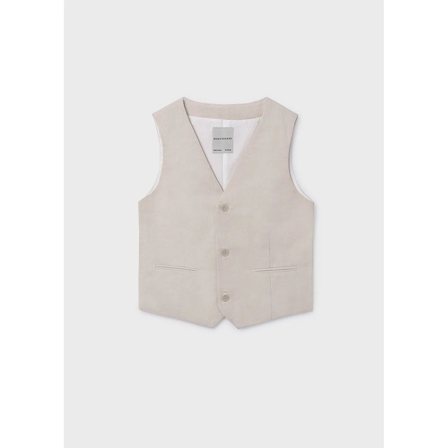 BEIGE VEST LINEN LIKE 3 BUTTON / 6357-019