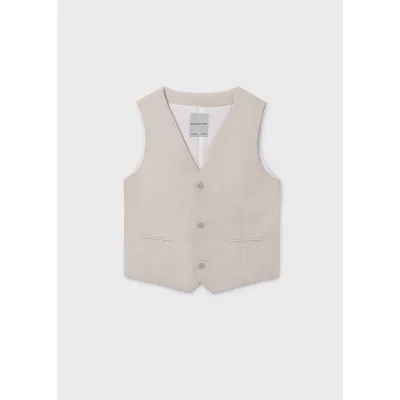 BEIGE VEST LINEN LIKE 3 BUTTON / 6357-019