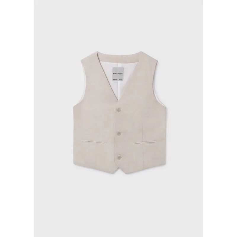 BEIGE VEST LINEN LIKE 3 BUTTON / 6357-019