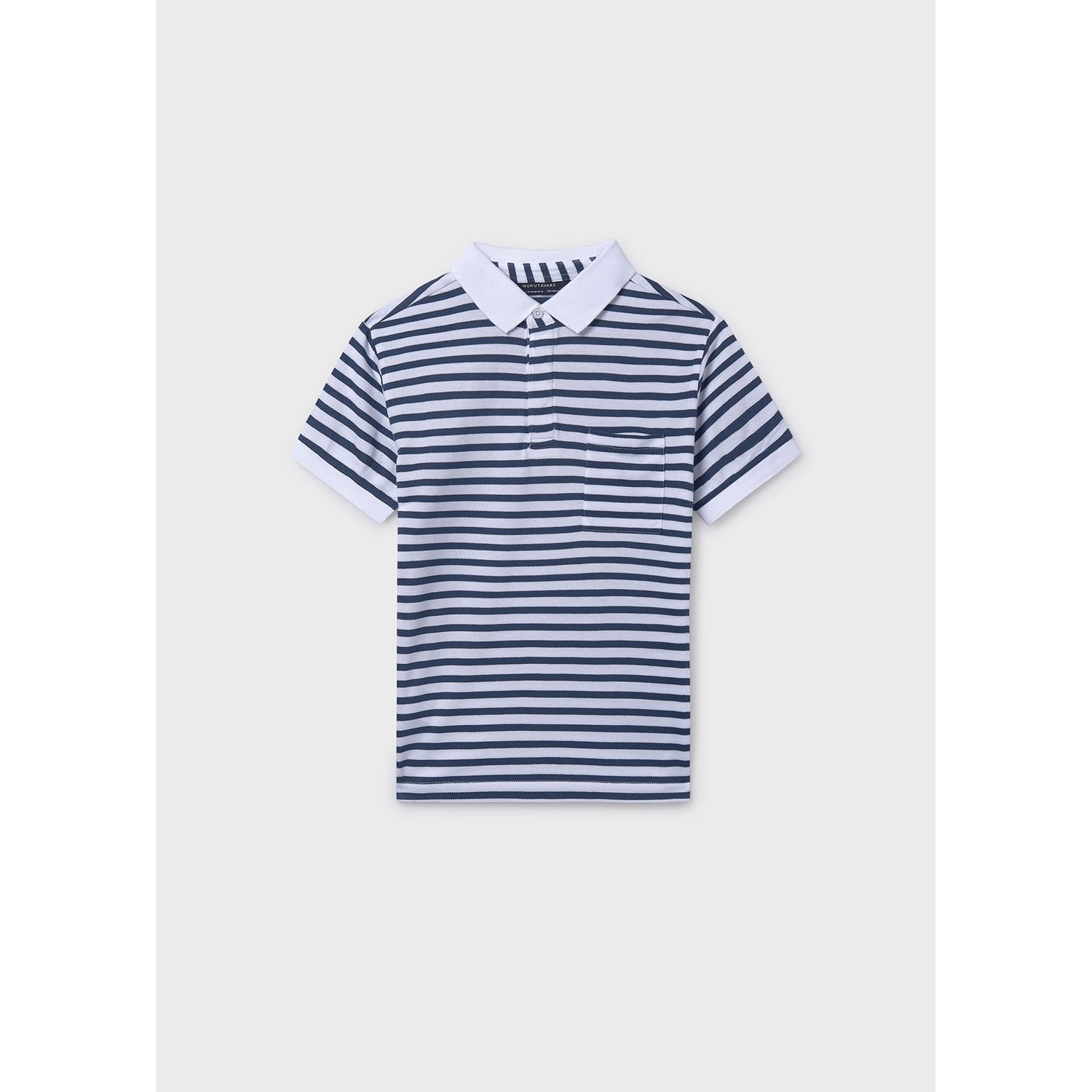 NAVY & WHITE STRIPED POLO TOP SHORT SLEEVE W/POCKET / 6164-060
