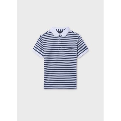 NAVY & WHITE STRIPED POLO TOP SHORT SLEEVE W/POCKET / 6164-060