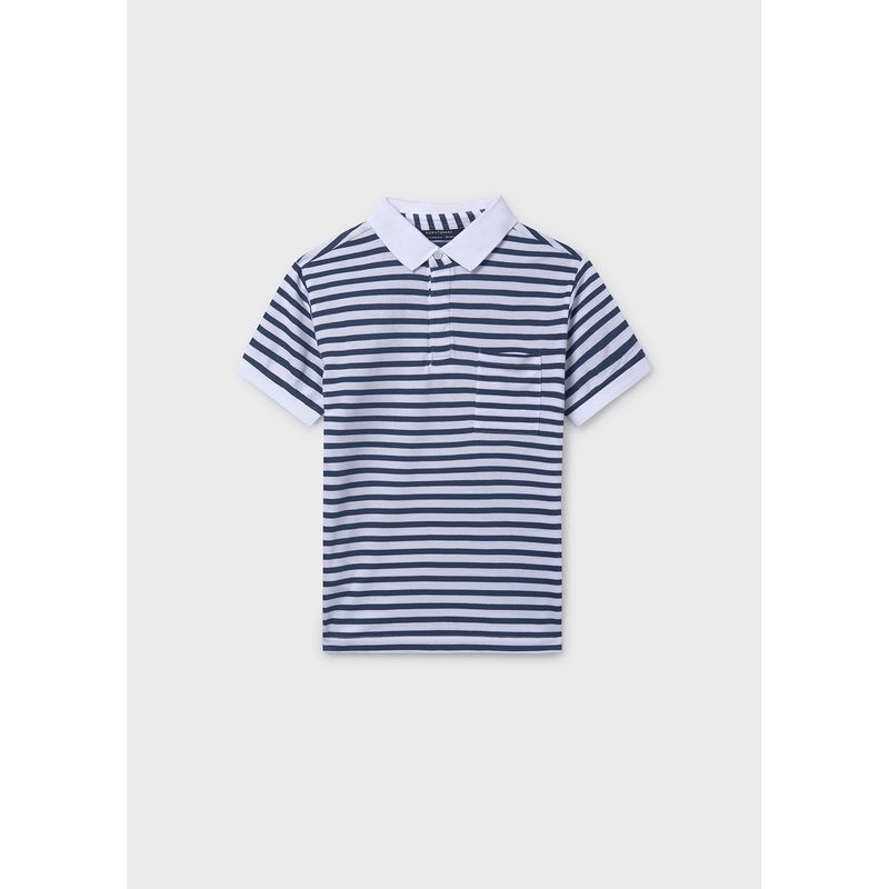 NAVY & WHITE STRIPED POLO TOP SHORT SLEEVE W/POCKET / 6164-060