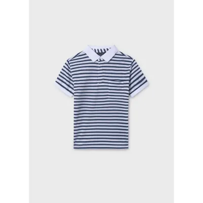 NAVY & WHITE STRIPED POLO TOP SHORT SLEEVE W/POCKET / 6164-060