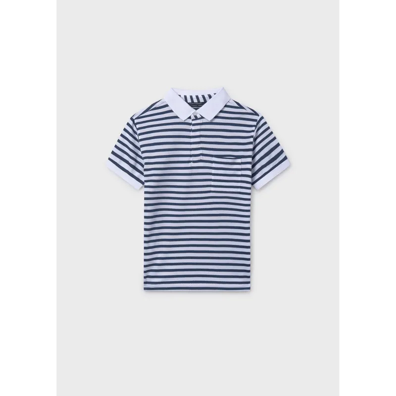 NAVY & WHITE STRIPED POLO TOP SHORT SLEEVE W/POCKET / 6164-060