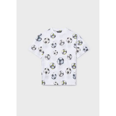 CREAM TSHIRT SOCCER BALL PRINT SHORT SLEEVE / 6038-039