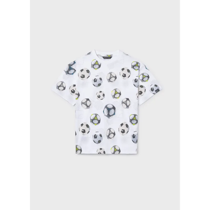 CREAM TSHIRT SOCCER BALL PRINT SHORT SLEEVE / 6038-039