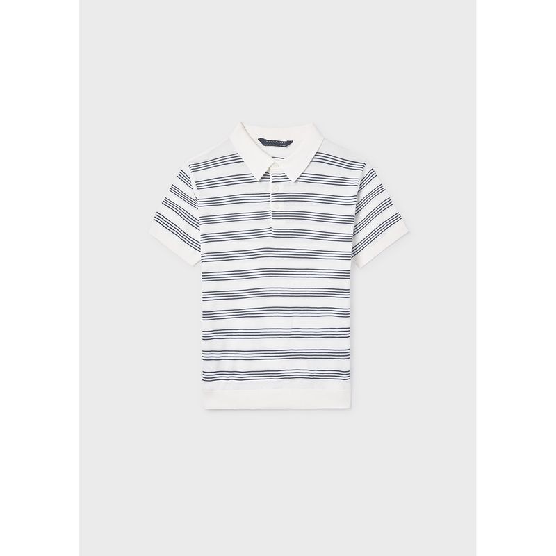 CREAM & NAVY STRIPE POLO TOP-SHORT SLEEVE / 6162-046