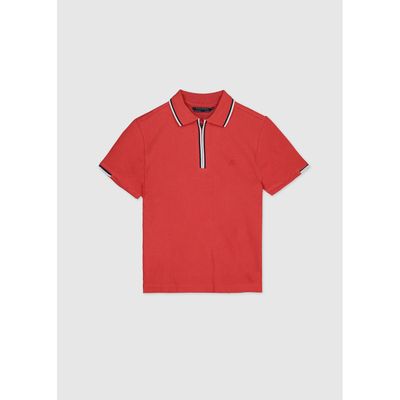 RED POLO TOP SHORT SLEEVE ZIPPER CLOSURE / 6166-067
