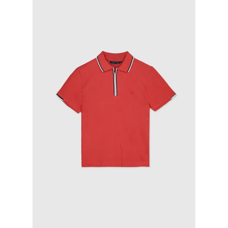 RED POLO TOP SHORT SLEEVE ZIPPER CLOSURE / 6166-067