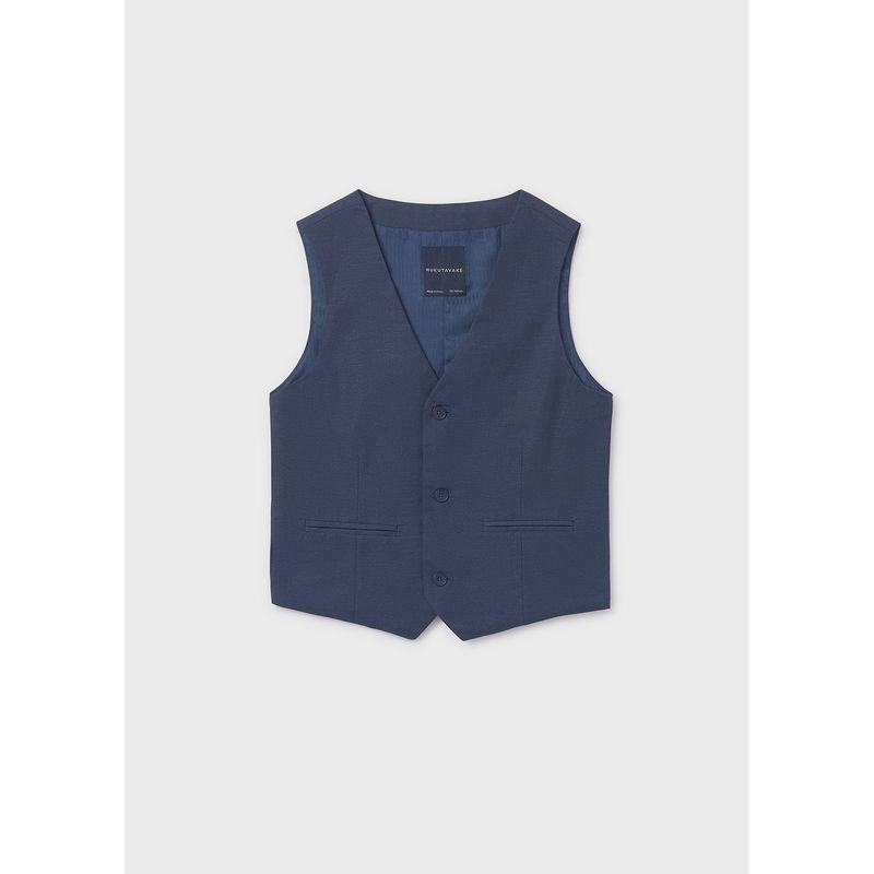 NAVY VEST LINEN LIKE 3 BUTTON / 6357-018
