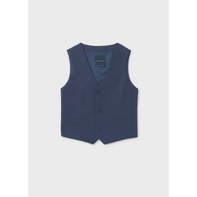 NAVY VEST LINEN LIKE 3 BUTTON / 6357-018