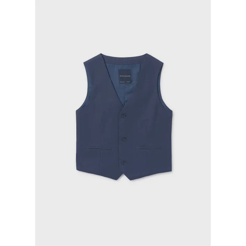 NAVY VEST LINEN LIKE 3 BUTTON / 6357-018