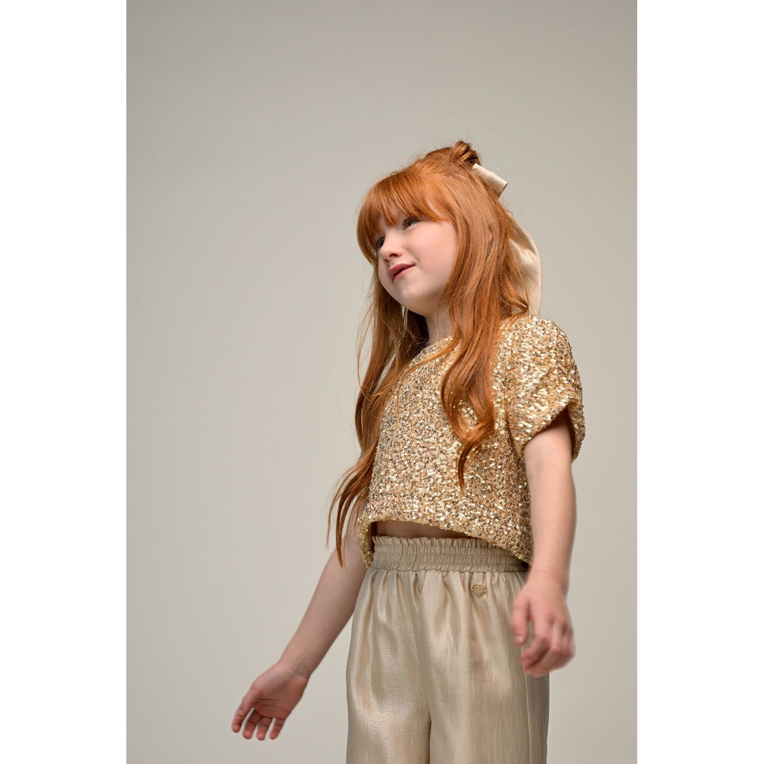 GOLD SEQUIN CROP TOP SHORT SLEEVE / C511-5105-109