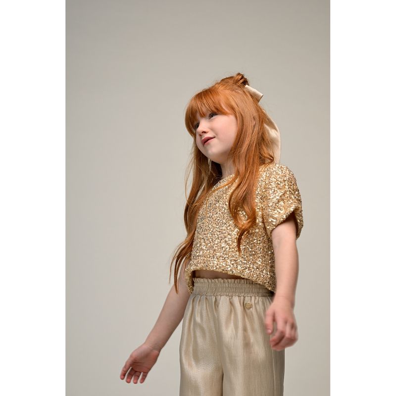 GOLD SEQUIN CROP TOP SHORT SLEEVE / C511-5105-109