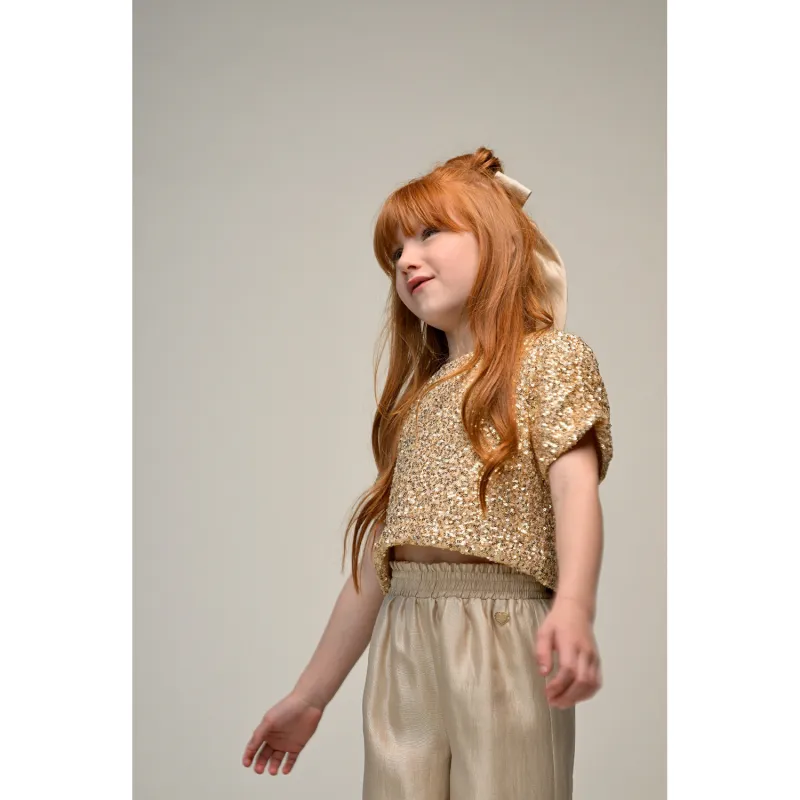 GOLD SEQUIN CROP TOP SHORT SLEEVE / C511-5105-109
