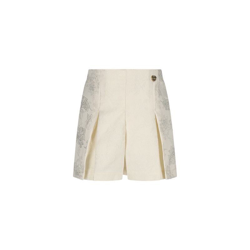 CREAM SHORTS W/PLEATS EMBOSSED PRINT / C511-5605-005