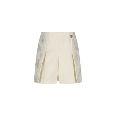 CREAM SHORTS W/PLEATS EMBOSSED PRINT / C511-5605-005