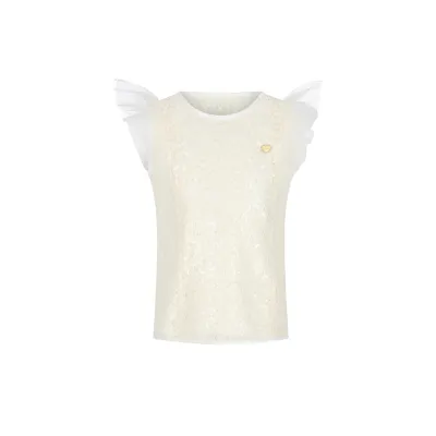 OFF WHITE LACE TOP W/SEQUINS / C601-5107-003