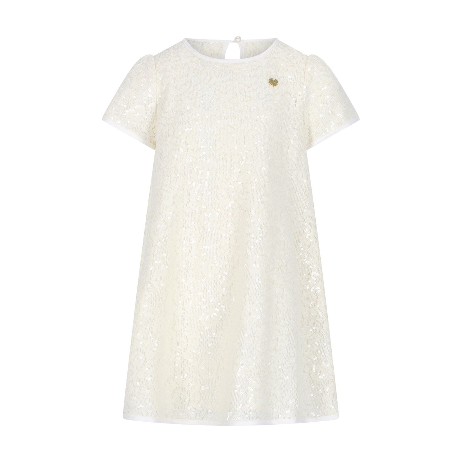 OFF WHITE SEQUIN CROCHET DRESS SHORT SLEEVE / C601-5860-003