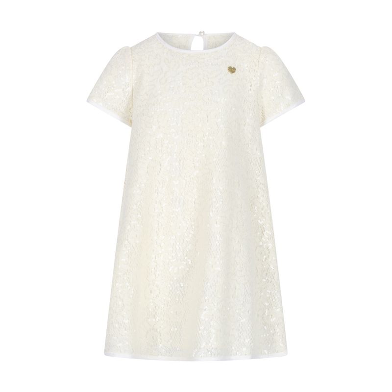 OFF WHITE SEQUIN CROCHET DRESS SHORT SLEEVE / C601-5860-003