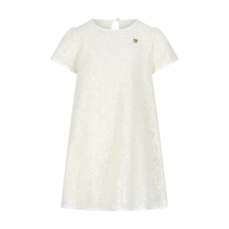 OFF WHITE SEQUIN CROCHET DRESS SHORT SLEEVE / C601-5860-003