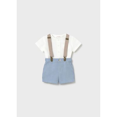 BLUE & CRAM SHORT SET BRWN SUSPENDERS / 1278-040