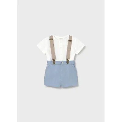 BLUE & CRAM SHORT SET BRWN SUSPENDERS / 1278-040