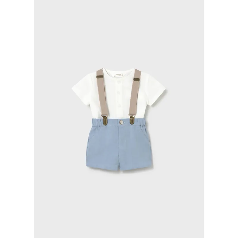 BLUE & CRAM SHORT SET BRWN SUSPENDERS / 1278-040