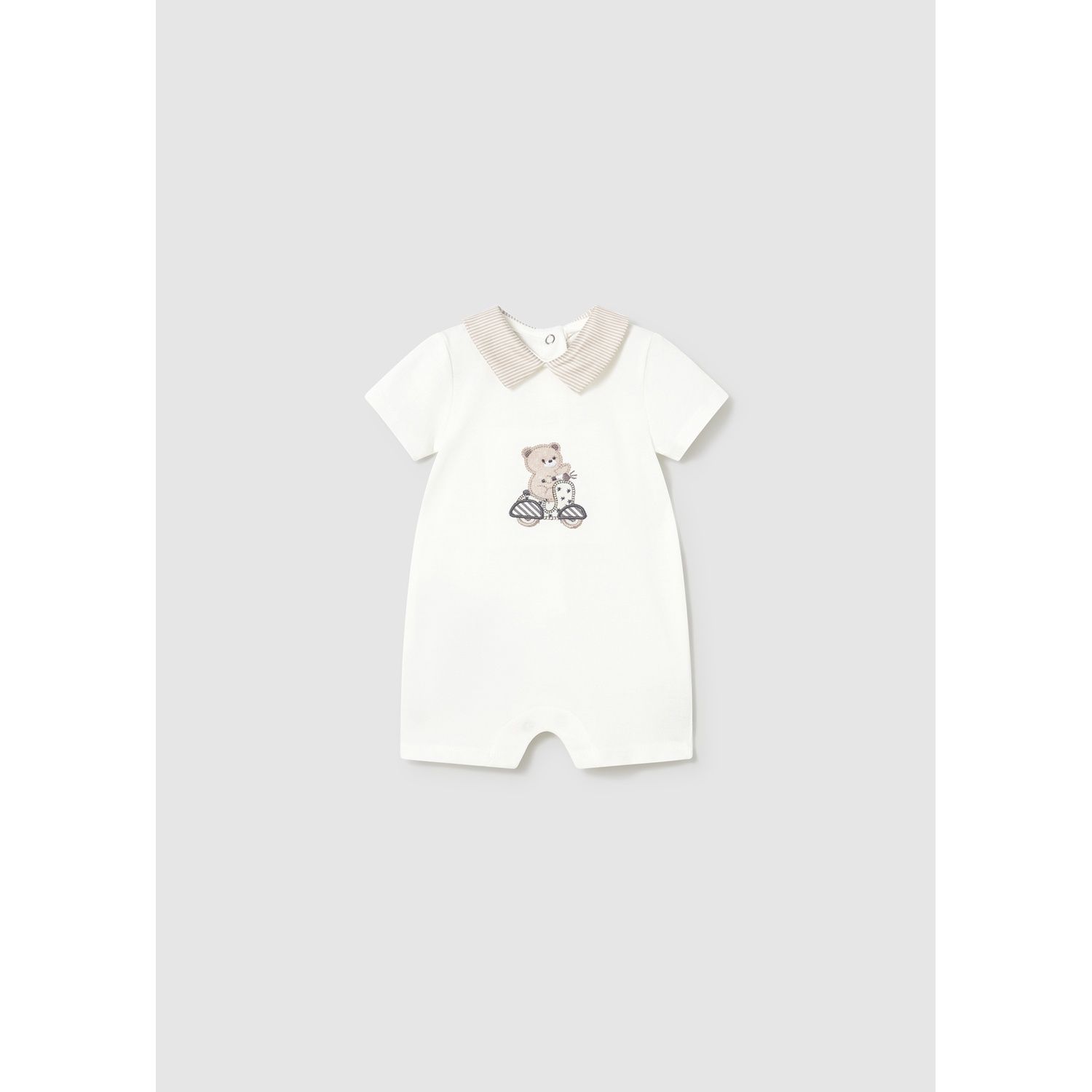 CREAM SHORT ROMPER BEAR APPLIQUE / 1715-092
