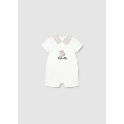 CREAM SHORT ROMPER BEAR APPLIQUE / 1715-092