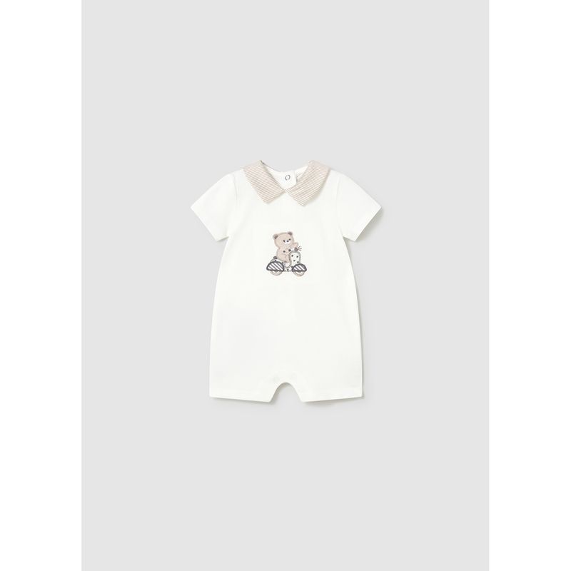 CREAM SHORT ROMPER BEAR APPLIQUE / 1715-092