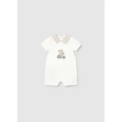 CREAM SHORT ROMPER BEAR APPLIQUE / 1715-092