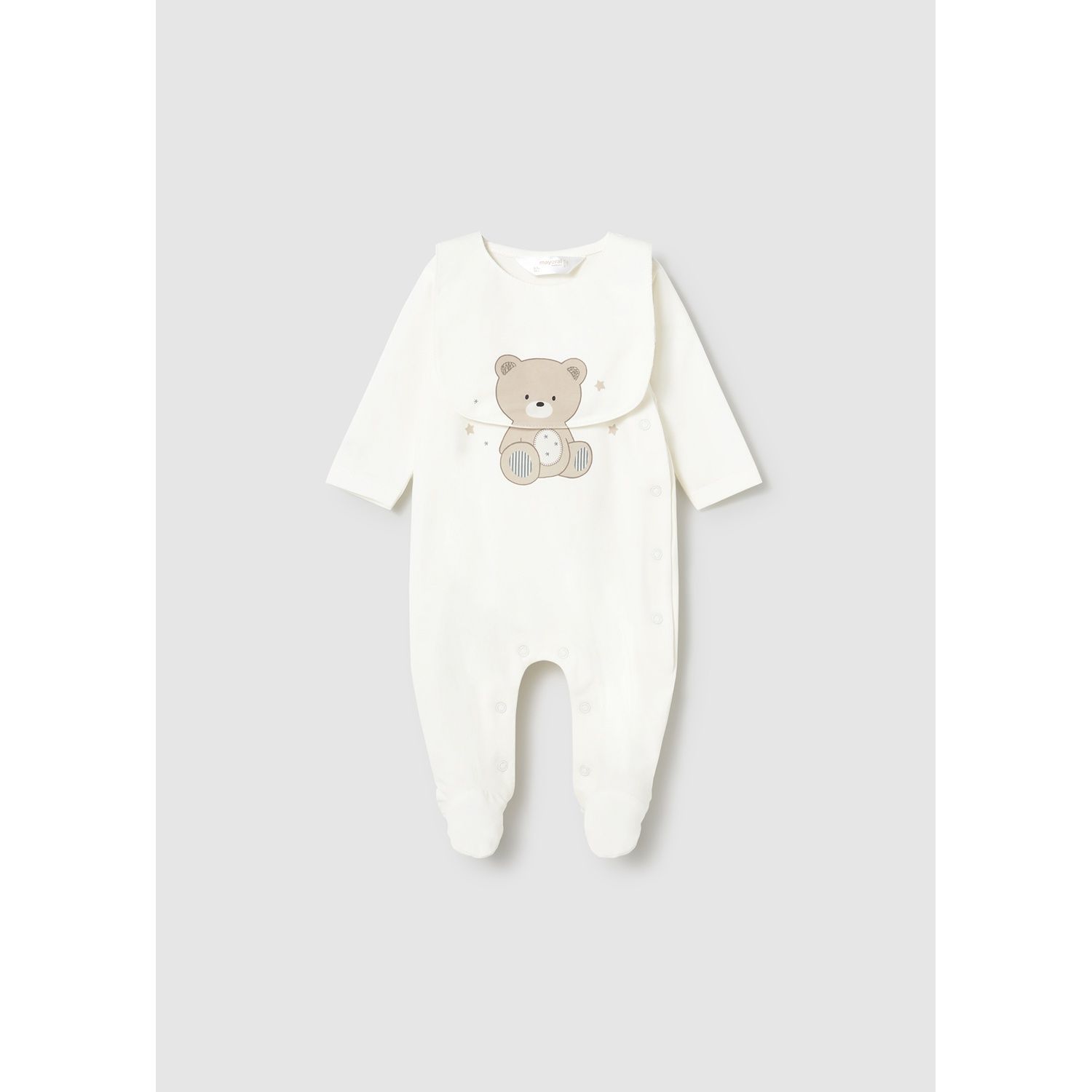 2PC CREAM SLEEPER & BIB BEIGE BEAR PRINT ` / 1714-086