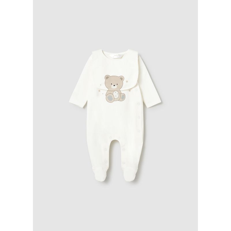 2PC CREAM SLEEPER & BIB BEIGE BEAR PRINT ` / 1714-086