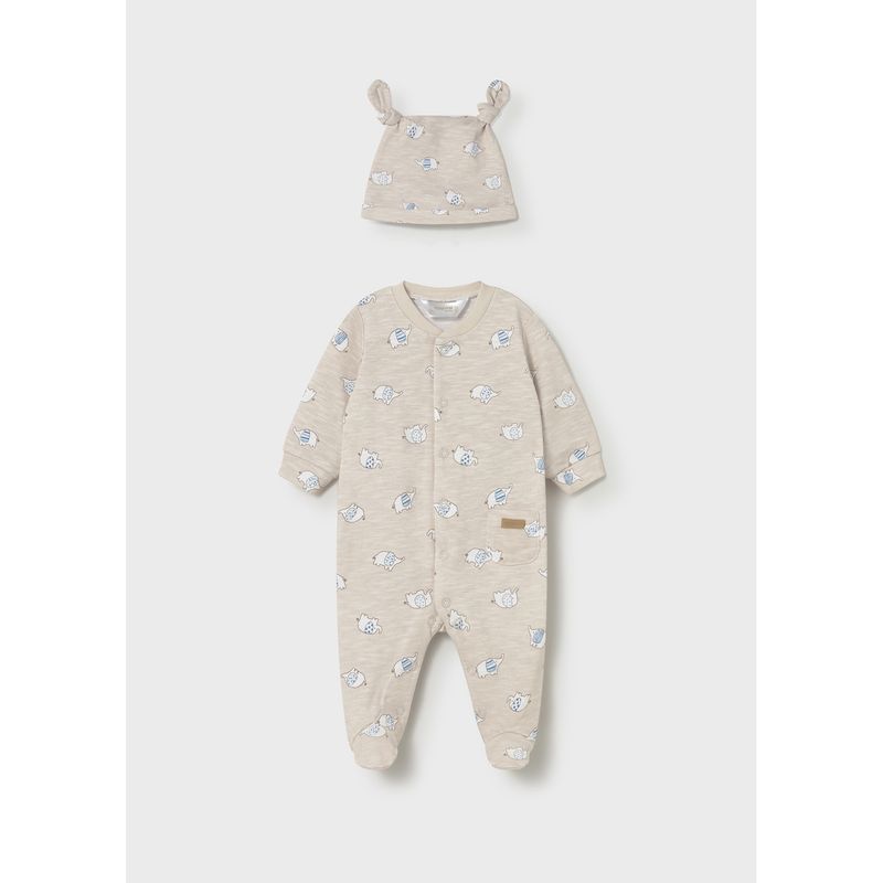 2PC BEIGE SLEEPER & HAT ELEPHANT PRINT / 1718-068
