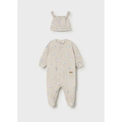 2PC BEIGE SLEEPER & HAT ELEPHANT PRINT / 1718-068