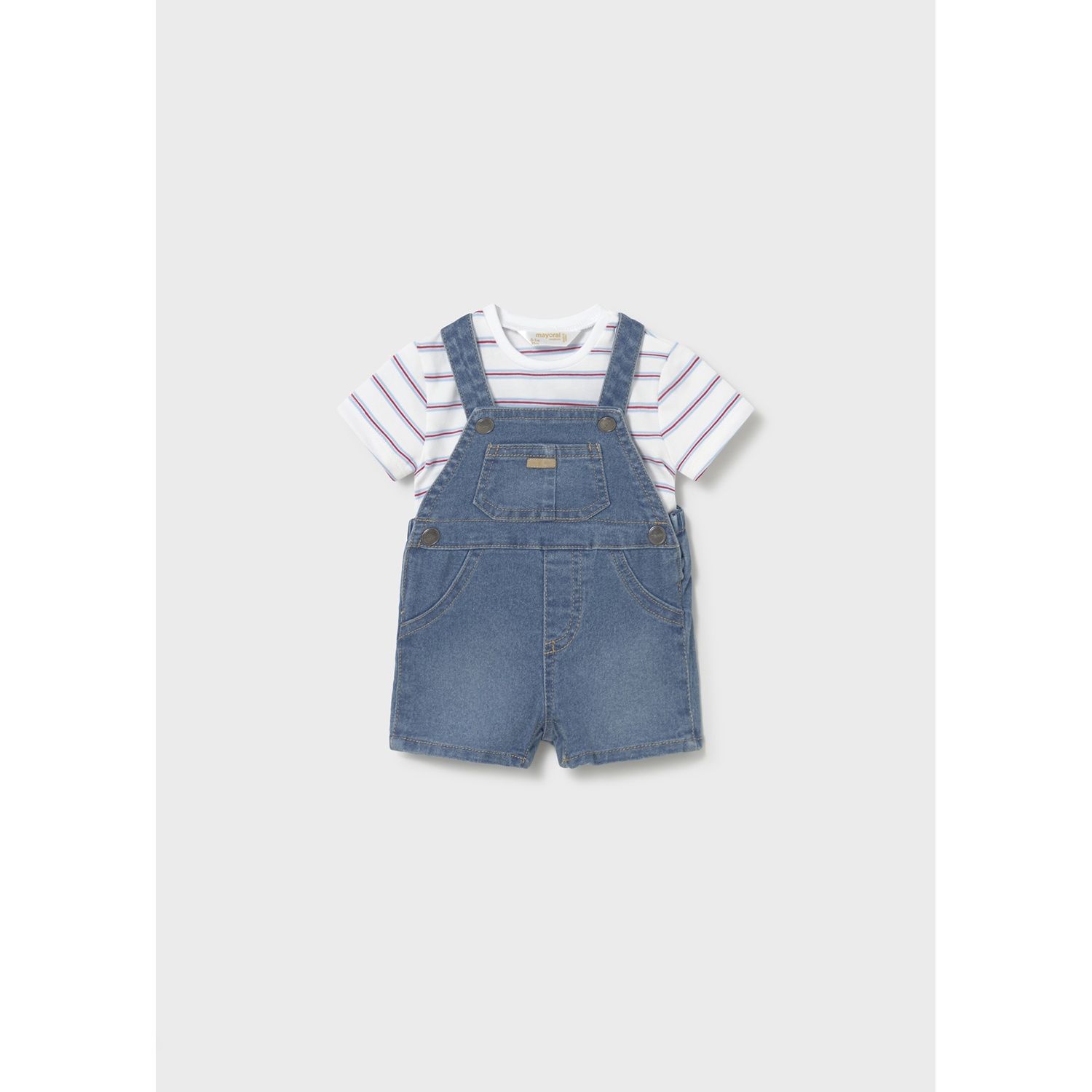 2PC DENIM SHORT OVERALL STRIPED TSHIRT / 1623-048