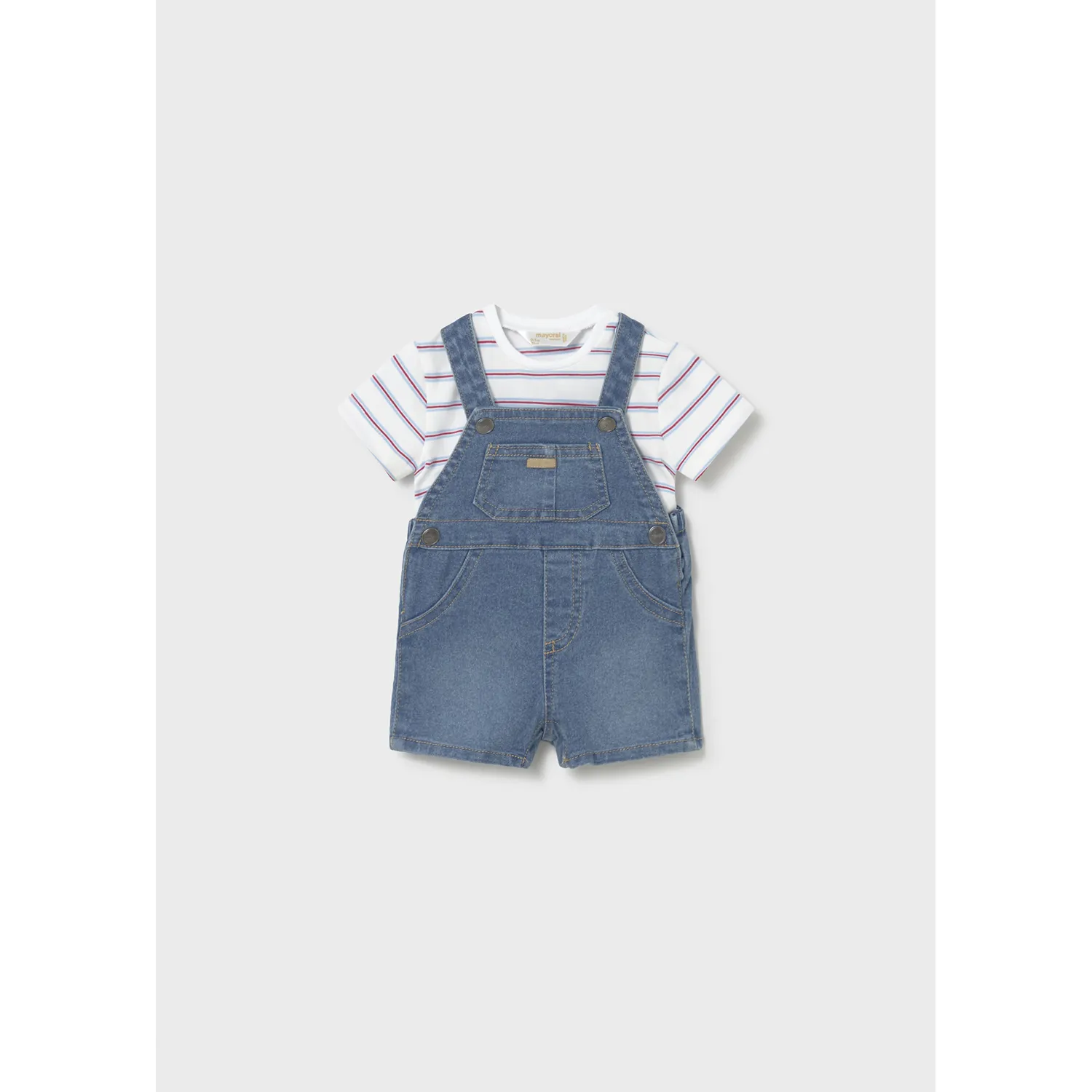 2PC DENIM SHORT OVERALL STRIPED TSHIRT / 1623-048
