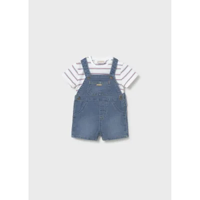 2PC DENIM SHORT OVERALL STRIPED TSHIRT / 1623-048