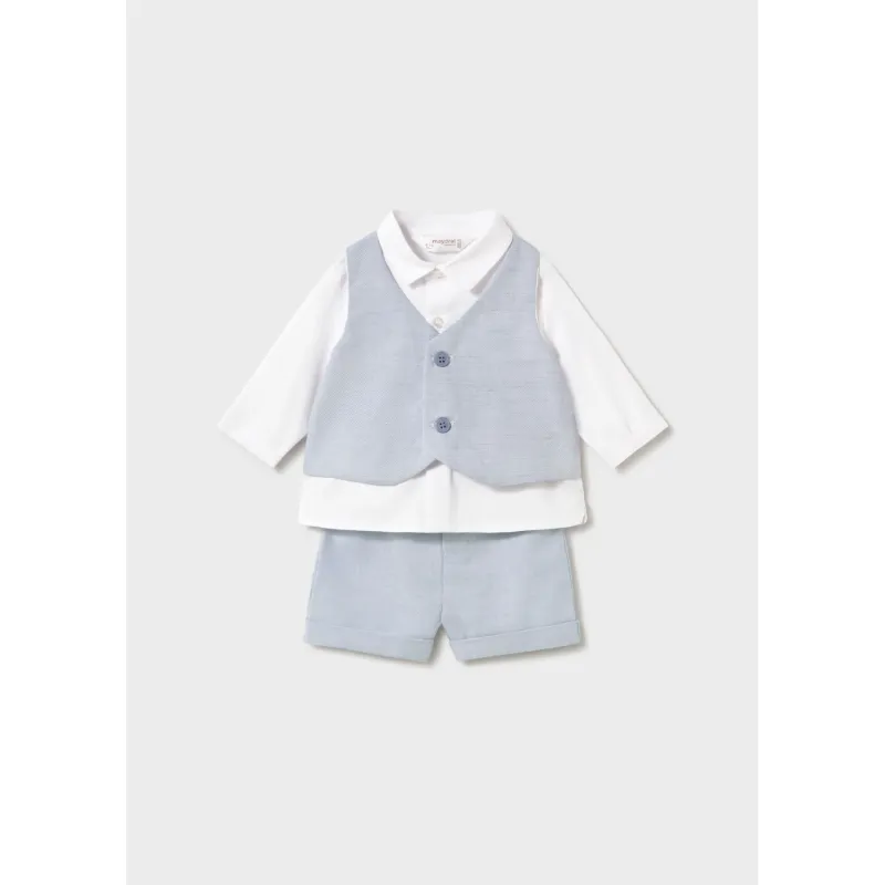 2PC LIGHT BLUE SHORT SET IMITATION VEST / 1269-024