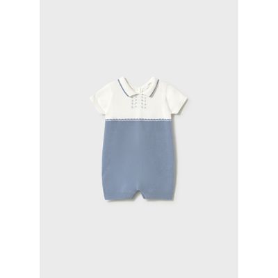 BLUE & WHITE KNIT SHORT ROMPER / 1603-061
