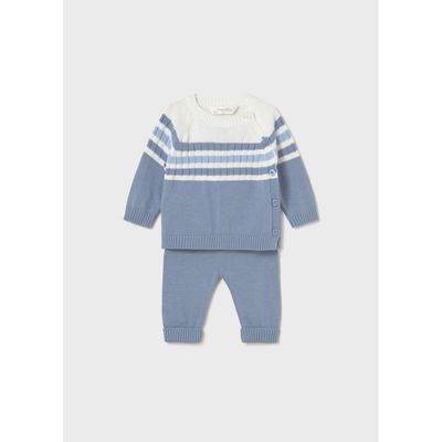 2PC BLUE KNIT PANT SET STRIPED TOP / 1505-057