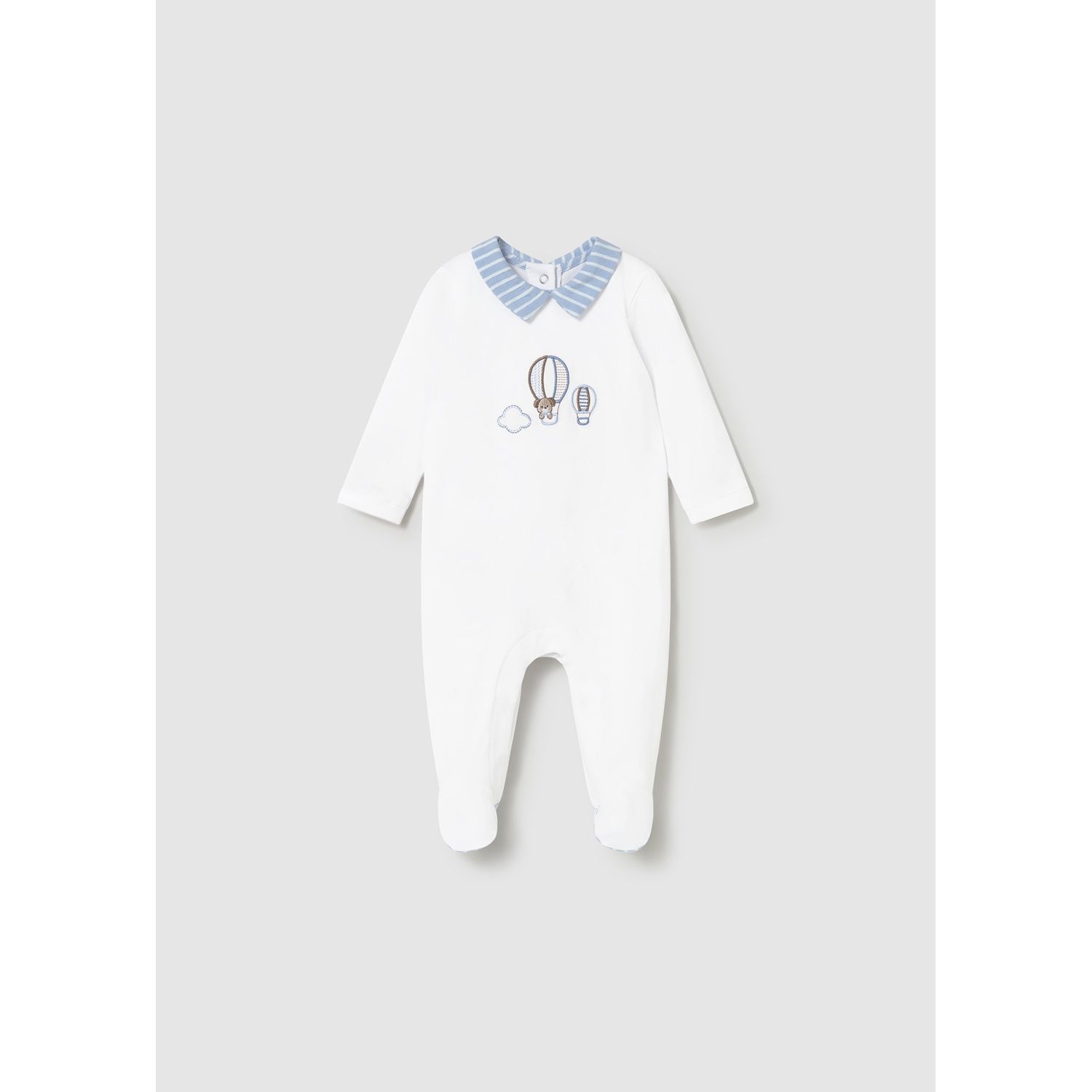 WHITE SLEEPER BLUE STRIPE COLLAR BALLOON EMBROIDRY / 1742-077